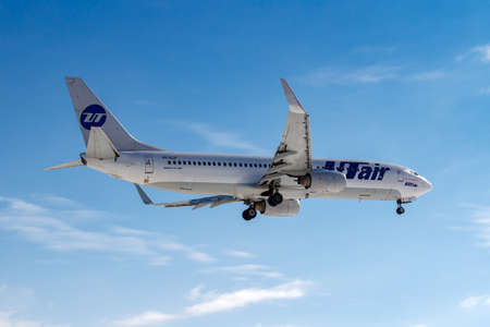 Moscow, Russia - March 14, 2019: Aircraft Boeing 737-800 VQ-BJF of UTair Aviation going to landing...