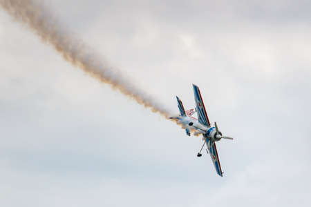 Balashikha, Moscow region, Russia - May 25, 2019: Russian sports and aerobatic aircraft SP-55M...