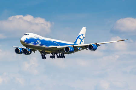 Moscow, Russia - June 21, 2019: Aircraft Boeing 747-8HVF VQ-BGZ of AirBridgeCargo airline landing at...