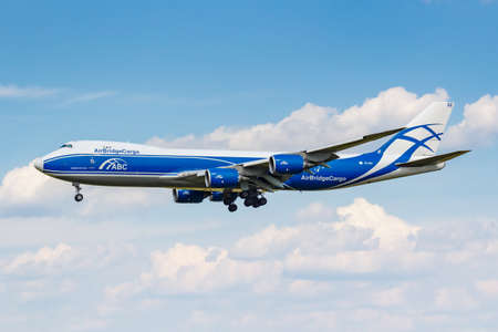 Moscow, Russia - June 21, 2019: Aircraft Boeing 747-8HVF VQ-BGZ of AirBridgeCargo airline landing at...