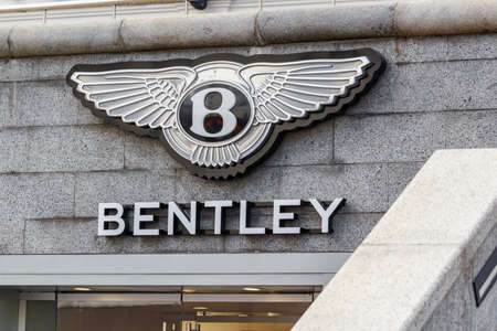 Moscow, Russia - June 02, 2019: Bentley signboard above entrance to the official dealer showroomのeditorial素材