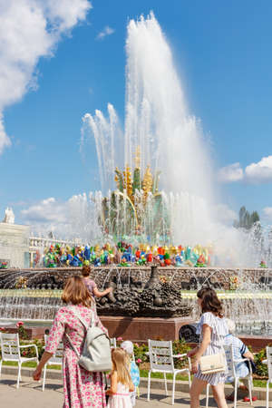 Moscow, Russia - July 22, 2019: Stone Flower Fountain in VDNH park at sunny summer day. Exhibition of Achievementsのeditorial素材