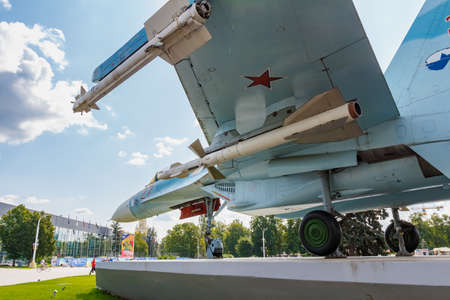 Moscow, Russia - July 22, 2019: Russian fighter-bomber SU-27 in VDNH park in Moscow. Exterior of...
