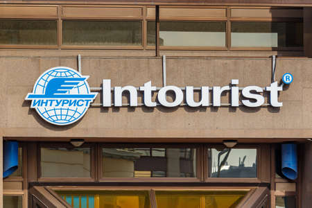 Moscow, Russia - September 13, 2019: Intourist signboard. Intourist is oldest and famous soviet and russian travel companyのeditorial素材