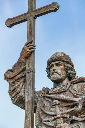 Moscow, Russia - September 13, 2019: Prince Vladimir the Great with orthodox cross in the hand...