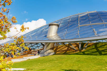 Moscow, Russia - October 08, 2019: Zaryadye Park architecture in sunny autumn day. Large...