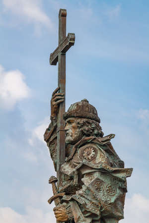 Moscow, Russia - September 13, 2019: Prince Vladimir the Great with orthodox cross in the right hand...