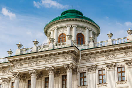 Moscow, Russia - September 13, 2019: Facade and roof with belvedere of Pashkov House on a blue sky background. Architecture of Moscow historical centerのeditorial素材