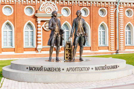 Moscow, Russia - October 16, 2019: Monument to the famous architects Vasily Bazhenov and Matvey Kazakov in Tsaritsyno Park. Tsaritsyno Park is popular historical place in Moscowのeditorial素材