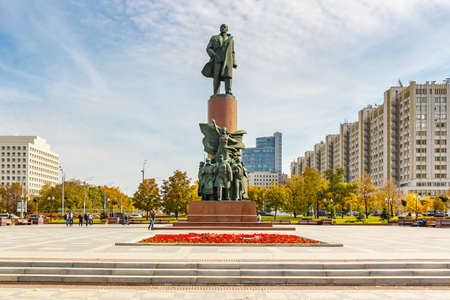 Moscow, Russia - October 03, 2019: Monument to Vladimir Lenin on the Kaluzhskaya square in Moscow....