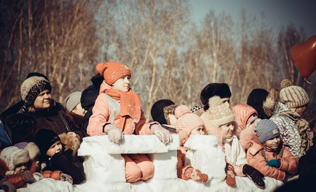 Shrovetide - the celebration and folk festival, Russia. Maslenitsa or Pancake Week is the ancient Slavic Holiday. Editorialのeditorial素材