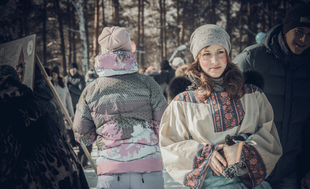 Shrovetide - the celebration and folk festival, Russia. Maslenitsa or Pancake Week is the ancient Slavic Holiday. Editorialのeditorial素材