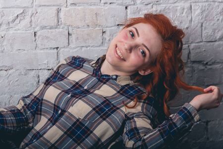 portrait of beautiful attractive caucasian smiling woman