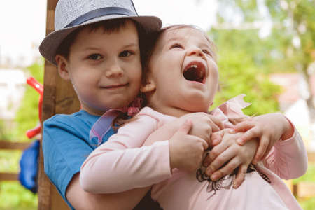Cute Children are Playing in Park, Happiness Conceptの写真素材