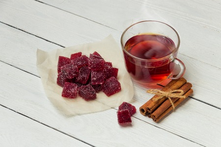 Homemade cranberry marmalade on a light backgroundの写真素材