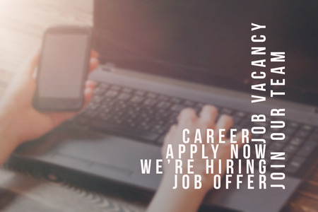 Recruiter advertising for job vacancies, searching candidates to hire for business opportunities.