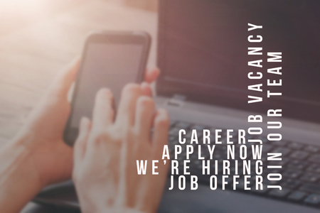 Recruiter advertising for job vacancies, searching candidates to hire for business opportunities.