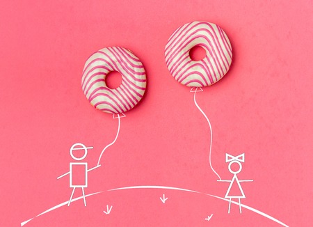 Creative Food Minimalism, Donut, Top View, Copy Space.