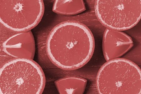 fresh oranges, top view. Healthy citrus fruits on blue wooden background, top view, copyspace.の写真素材