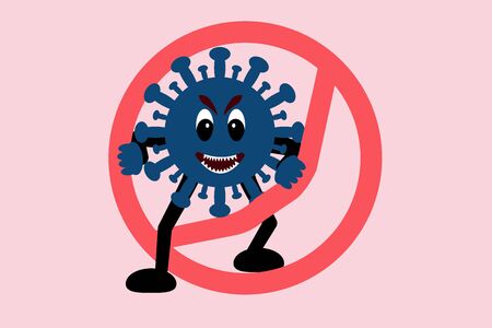 2019-nCoV virus bacteria goes through stop sign.  pandemic outbreak. vector illustration.のイラスト素材