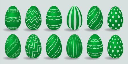 A set of decorated Easter Eggs for use in Easter designs. Gradient vector illustration isolated on gray.のイラスト素材