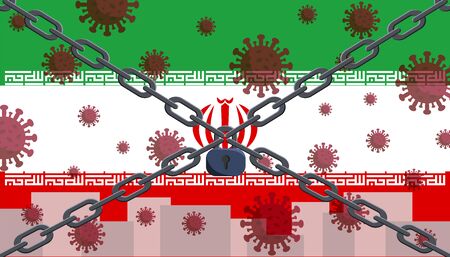 Iran flag with outbreak deadly coronavirus covid-19. Concept of coronavirus quarantine. Coronavirus outbreak in Iran.のイラスト素材