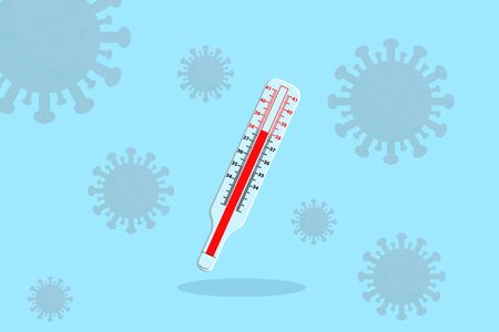 Flat vector illustration Coronavirus, thermometer,. Global Coronavirus 2019-nCoV epidemic. COVID-19...