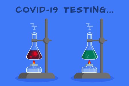 Test for COVID-19, Coronavirus test. Positive and negative test result. Vector illustration. Flat design.のイラスト素材