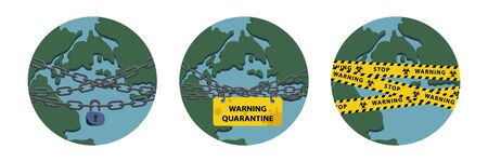 Virus lockdown barrier over planet. Pandemic. Biohazard warning concept. Stock vector illustration...