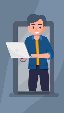 Online webinar. Distant education, training, tutorial, e-learning concept. Flat stock vector illustration for storiesのイラスト素材