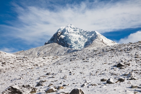 Rocky mountain with a glacier in sunny day  Trek to Everest base camp  Himalayas  Nepalの写真素材
