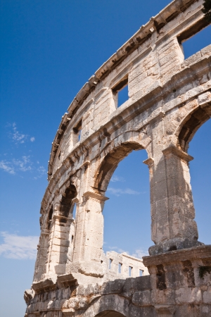 Wall of the ancient amphitheater closeup  Pula  Croatiaの写真素材