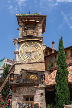TBILISI, GEORGIA - July 27, 2014: Beautiful Clock Tower of puppet theater Rezo Gabriadze in...