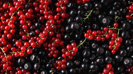 Assorted red and black currants close-up, healthy eating, diet food, berry backgroundの素材