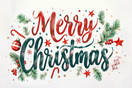 A charming Merry Christmas design featuring beautiful holiday decorations adorned with vibrant and festive colorsの素材
