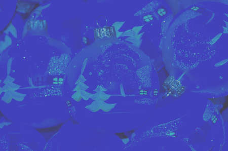 Blue background of Christmas toys made with their own hands