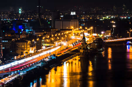 Kiev city in Ukraine at night with reflection in waterの写真素材