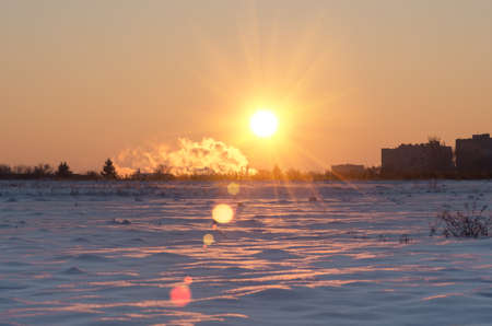 Beautiful sunrise early winter morning in good weatherの写真素材