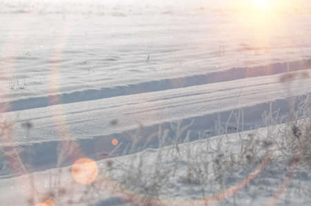 Car track in the snow in the winterの写真素材