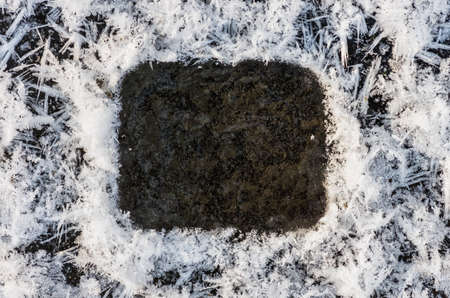 the abstract background of ice, snow and hoarfrost in winterの写真素材