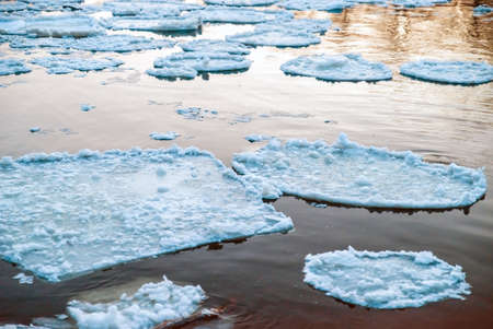 ice floes in a river during a spring ice drift