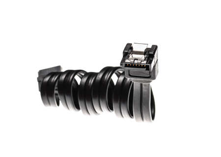 black computer interface cable SATA 6Gbs isolated on white background