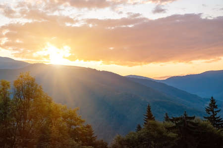 Colorful summer landscape in the mountains. Sunsetの写真素材