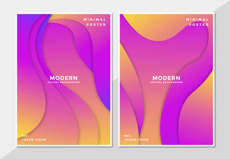 Set of poster template in paper cut style.のイラスト素材