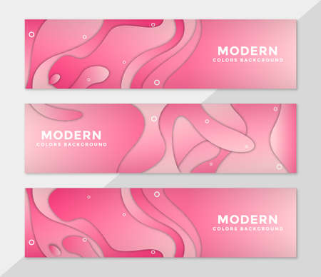 Vector horizonta banners with in paper cut style pink designのイラスト素材