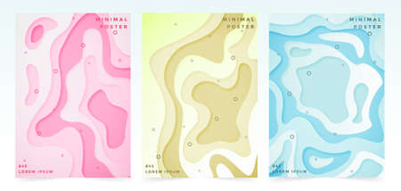 Set of cover design template with paper cutting abstract wave background.