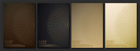 Gold vintage greeting card on a black background. Luxury vector ornament template. Mandala. Great for invitation, flyer, menu, brochure, postcard, wallpaper, decoration, or any desired idea.のイラスト素材