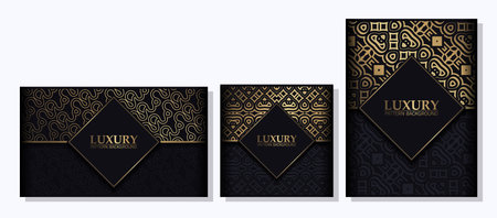 Black and gold geometric pattern cover and cardのイラスト素材