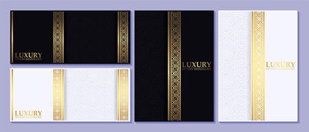 black and gold geometric pattern cover and cardのイラスト素材