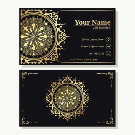 Luxury business card and vintage ornament logo vector template. Retro elegant flourishes ornamental frame design and pattern background.のイラスト素材